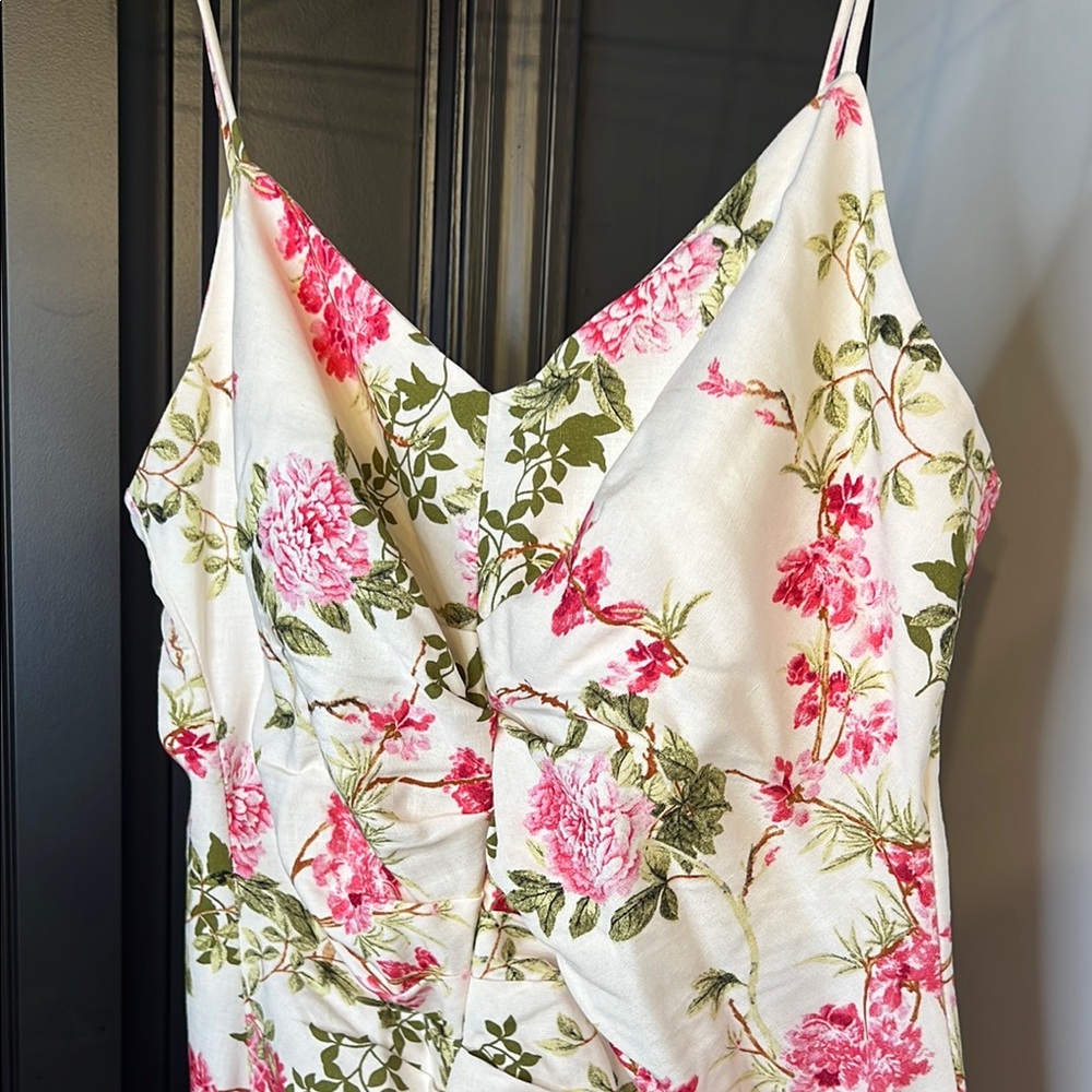 Zara Floral Linen Maxi Dress - Pink and Green
